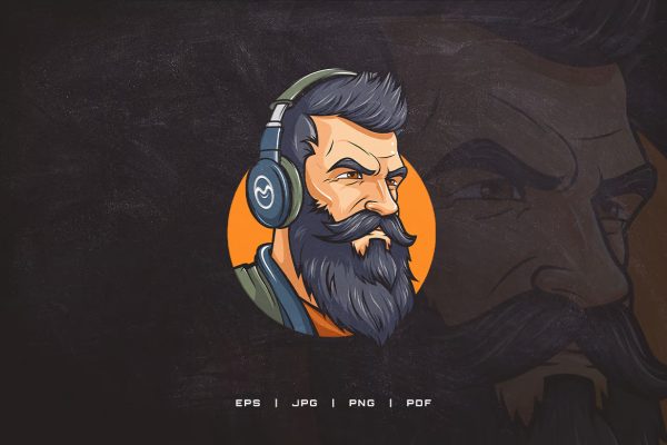 Bearded Man with Gaming Headset Illustration